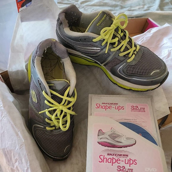 Skechers Shape-ups Sz 8.5 S2 Lite Charcoal/Lime - Picture 1 of 10